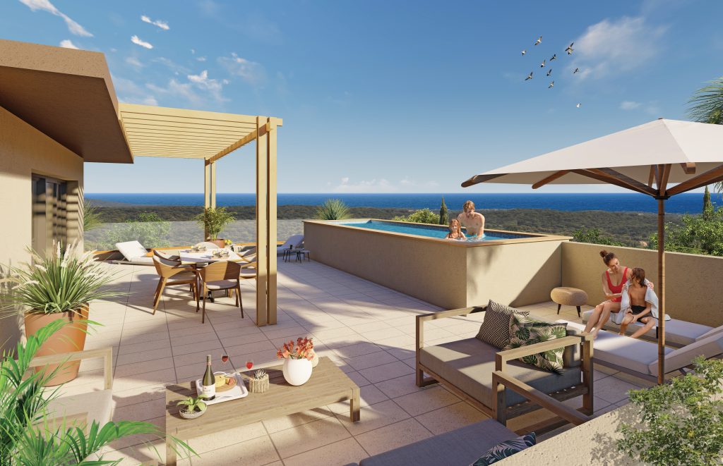 Terrasse résidence neuve Solenzara Haute-Corse - appartement T2 T3 Genco Immobilier
